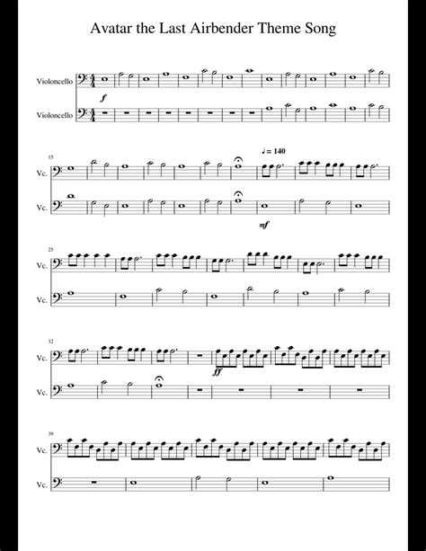 Avatar The Last Airbender Theme Song Donerino Sheet Music For Cello