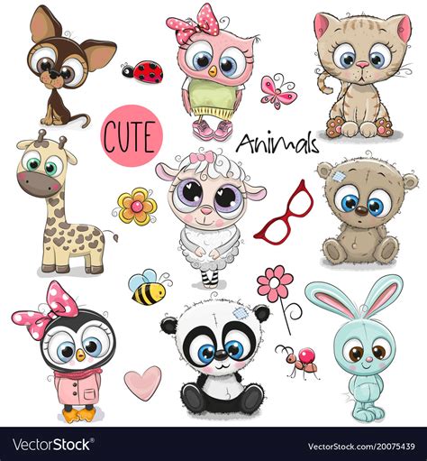 Set Cute Cartoon Animals Royalty Free Vector Image