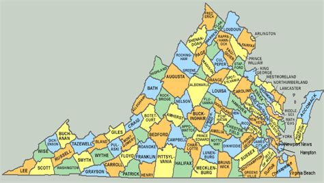 Virginia Map Showing Counties