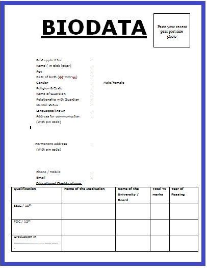 Sample Bio Data Form For Job And Mariage Bio Data Data Form Biodata Porn Sex Picture