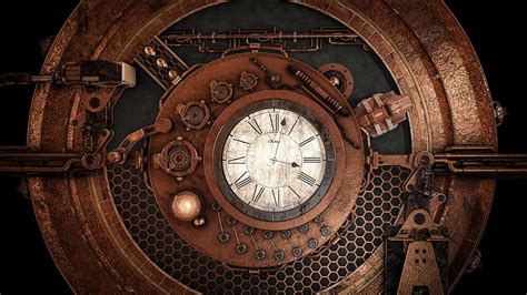Hd Wallpaper Steampunk Clock Time Antique Background Gears Metal