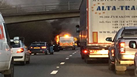 kent bound carriageway of the m26 closed as firefighters tackle crane blaze