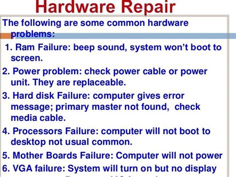 The Following Are Some Common Hardware Problems 1 Ram Failure Beep