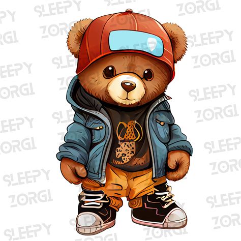 sz115 teddy bear wearing streetwear png png sublimation design for shirts cool bear clipart