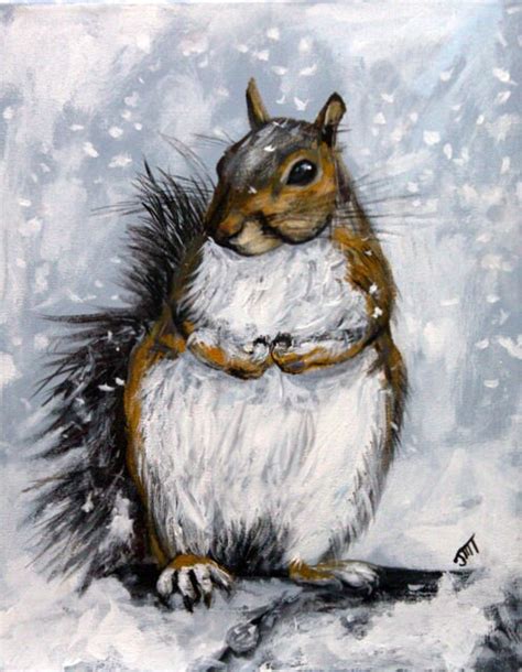 Winter Squirrel Original Acrylic Painting On 11 X Etsy