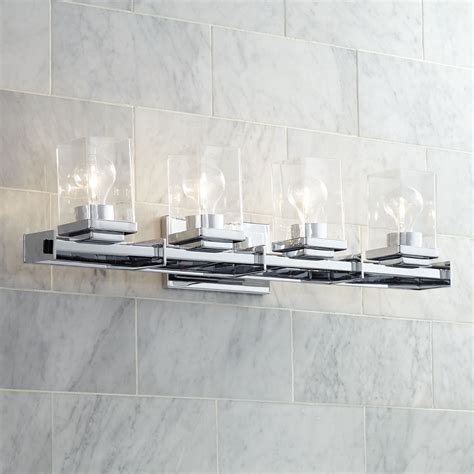 Want good, bright lighting in which to apply your make up? Possini Euro Design Modern Wall Light Chrome Hardwired 32 ...