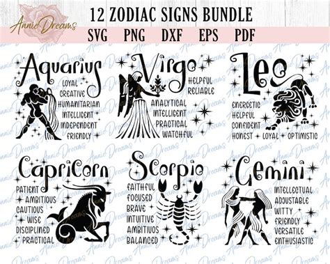 Zodiac Signs Bundle For Svg Dxf And Epsp Files With The Zodiac Symbols