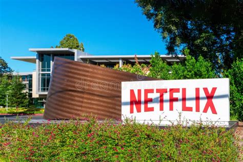 Netflix Logo Sign At The Entrance To The Netflix Headquarters In