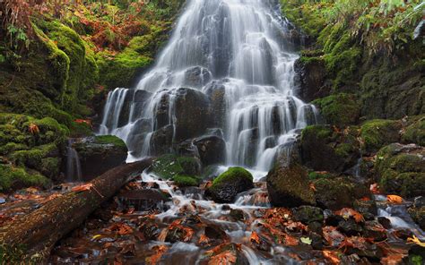 Cascade Falls Fairy Falls Columbia River In Oregon Usa Rock Green Moss