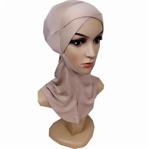10pcs Lot With Chin Cotton Inner Hijab Caps Muslim Soft Hijab Cap Islamic Head Wear Inner Hat