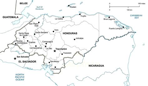 Mapa de Honduras con sus límites para colorear Mapa de Honduras