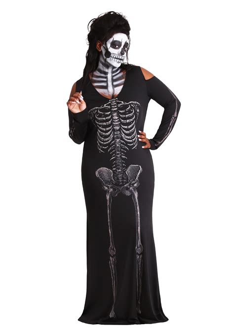 Plus Size Bone Appetit Skeleton Long Dress Costume For Women