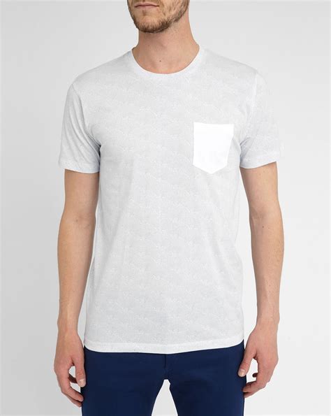Selected White Dotted Round Neck Short Sleeve Pocket T Shirt In White