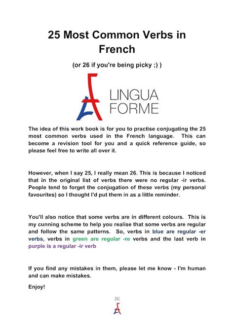 Pdf Most Common Verbs In French Linguaforme Co Uk
