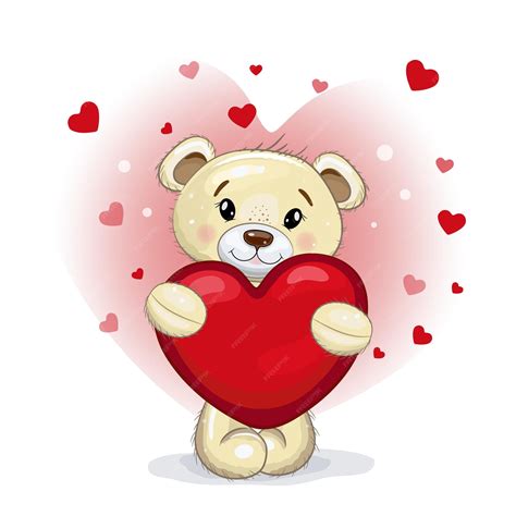 Premium Vector Cute Teddy Bear With A Red Hear Teddy Bear With Hearts