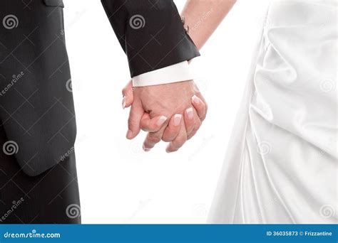 Wedding Couple Holding Hands Isolated On White Stock Image Image Of