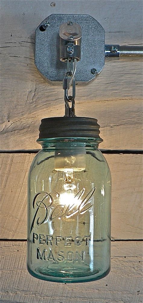 Handcrafted Blue Green Vintage Ball Mason Three Jar Sconce Light