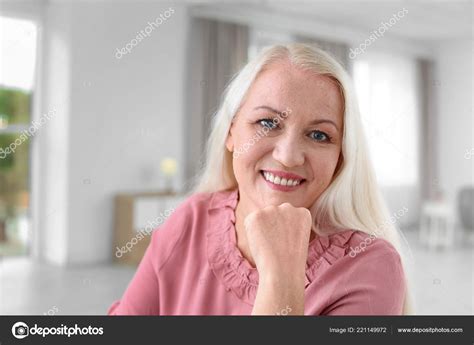 Portrait Beautiful Older Woman Blurred Background Stock Photo By