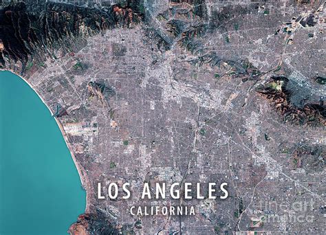 Los Angeles 3d Render Satellite View Topographic Map Digital Art By