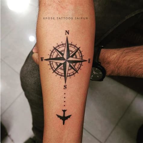 Compass With Plane Tattoo For Xpose Tattoos Jaipur