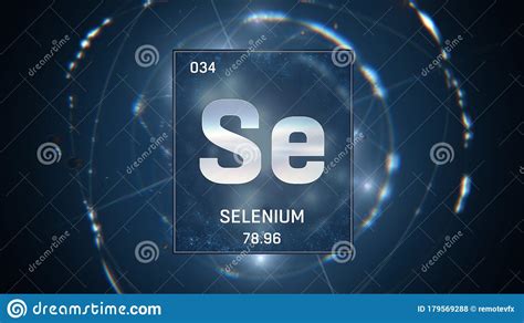 Selenium As Element 34 Of The Periodic Table 3d Illustration On Blue