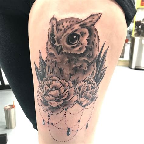 Owl Thigh Tattoos For Women