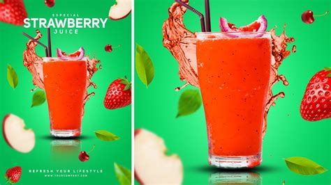 Strawberry Juice Advertising Poster Design Photoshop Tutorial Youtube