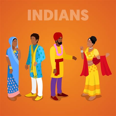 Premium Vector Isometric Indian People In Traditional Clothes Vector