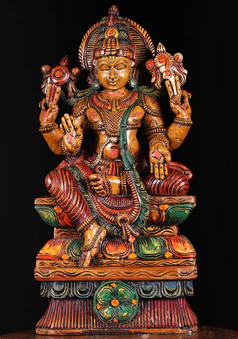 Sold Wooden Colored Seated Vishnu Statue 30 76w19ef Hindu Gods And Buddha Statues