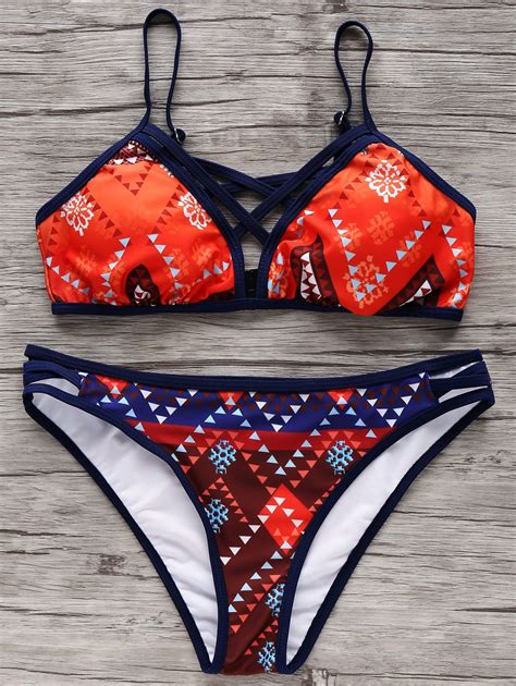 50 Off Flirty Geometric Print Womens Bikini Set Rosegal