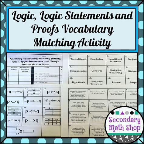 Proof And Logic Unit 2 Logic Statements And Proofs Vocabulary Matching