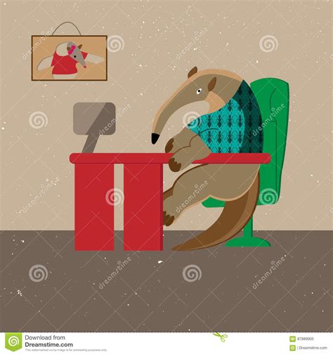 Anteater In The Office Daily Routine Stock Vector Illustration Of Character Icon 87889905