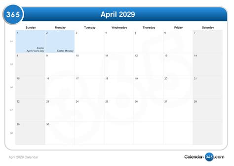 April 2029 Calendar