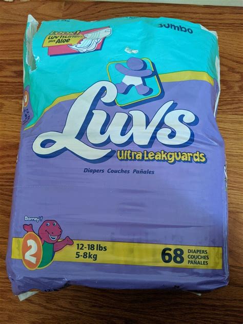 2 Vintage Luvs Plastic Diapers Barney Size 2 From 1999 4040650934