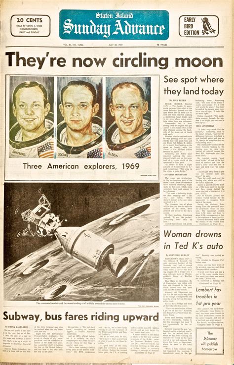 Newspaper Article About July 20 1969 Newspaper Front Pages Vintage