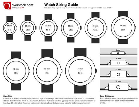 Watch Face Size Chart