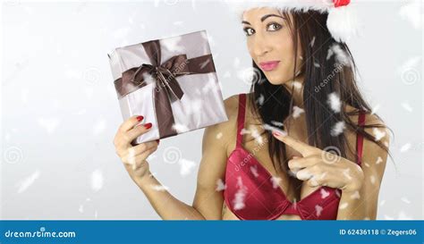 Woman Holding A Christmas Present Stock Photo Image Of Seductive Female
