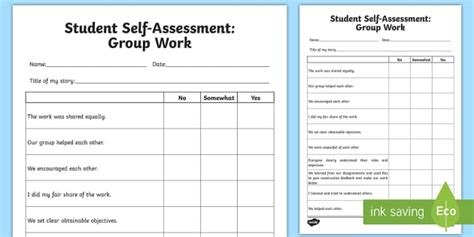 Self Assessment Group Work Worksheet Worksheet Twinkl