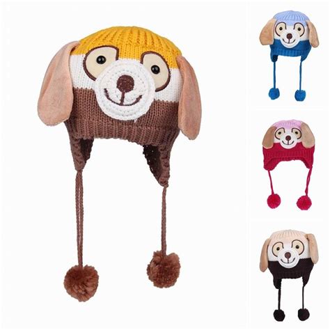 2018 Baby Knitted Cartoon Dog Hats Winter Warm Long Ear Beanie Skull Caps Colors Choose Eou1