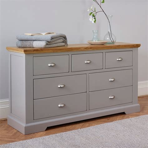 St Ives 34 Grey Chest Of Drawers With Brushed Oak Top