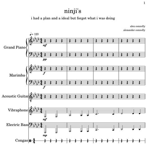 Ninji S Sheet Music For Piano Marimba Acoustic Guitar Vibraphone Electric Bass Congas