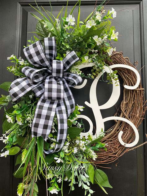Monogram Wreath Front Door Wreath Monogram Wreath Grapevine Wreath