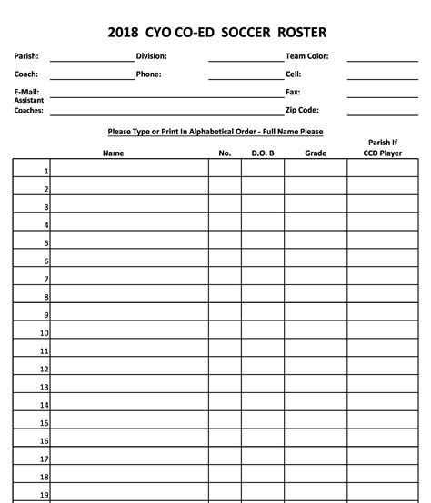 Free Football Team Sheet Template Printable Templates