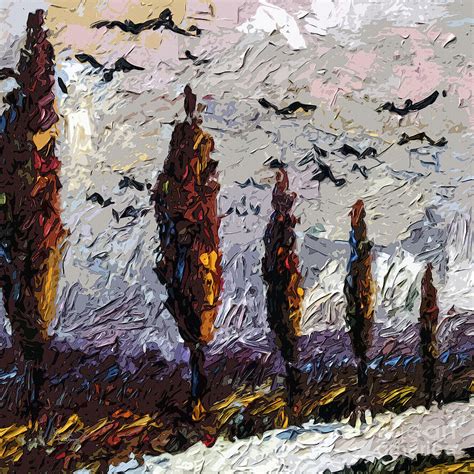 Modern Italian Landscape Trees Paintings Triptych Abstract Mixed Media