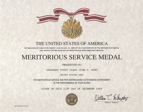 Air Force Meritorious Service Medal Certificate