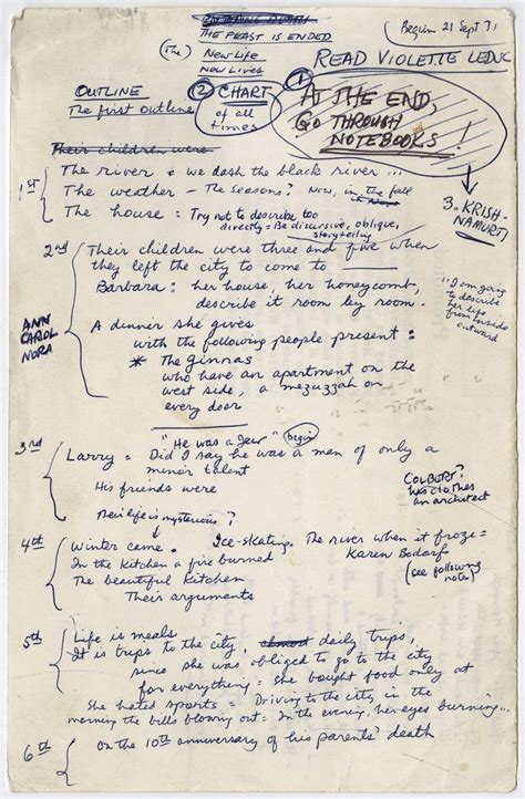 Famous Authors Handwritten Outlines For Great Works Of Literature