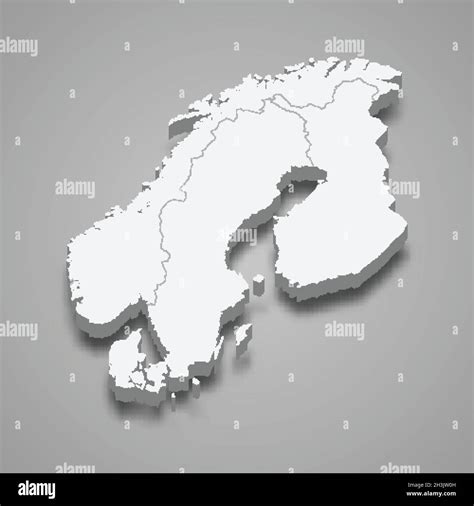 3d Isometric Map Of Scandinavia Region Isolated With Shadow Vector