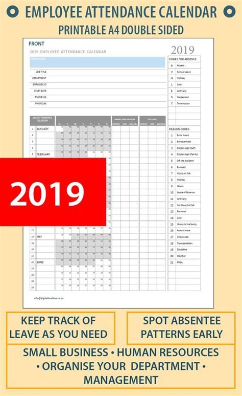 The original business statement, one particular copy joined to the shipment paperwork, and a single copy. 2020 A4 Printable Employee Attendance Calendar/Tracker for HR, Management or small businesses ...
