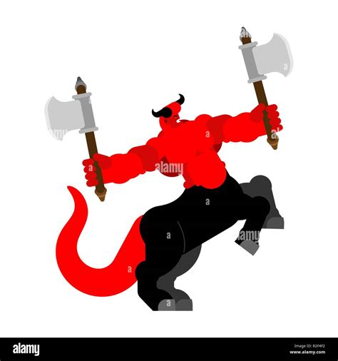 Devil Centaur With Ax Strong Angry Asmodeus Red Demon Big Horned