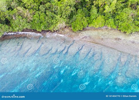 Aerial Of Tropical Coastline And Rainforest In Papua New Guinea Stock
